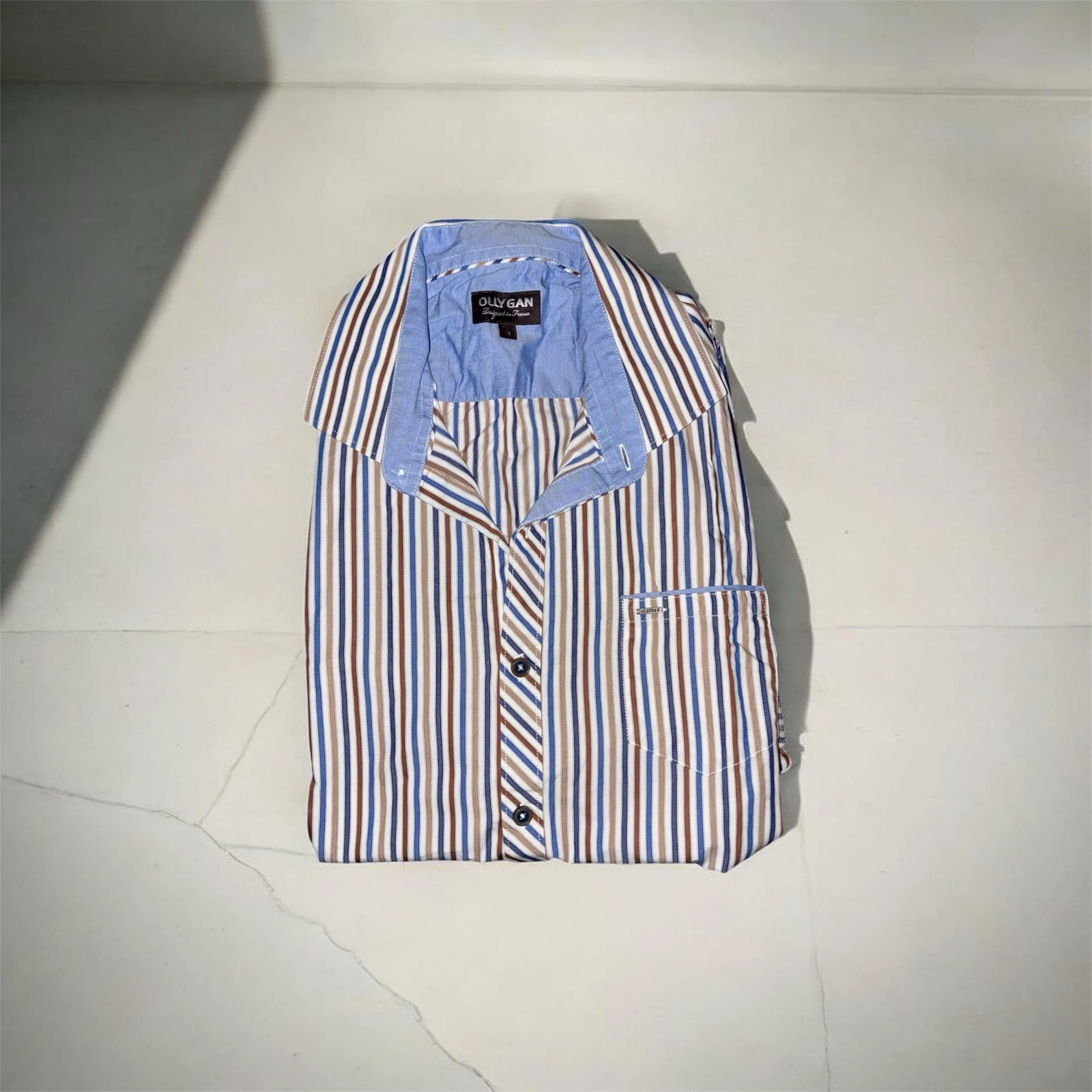 Chemise Ollygan homme à rayures beige et marron